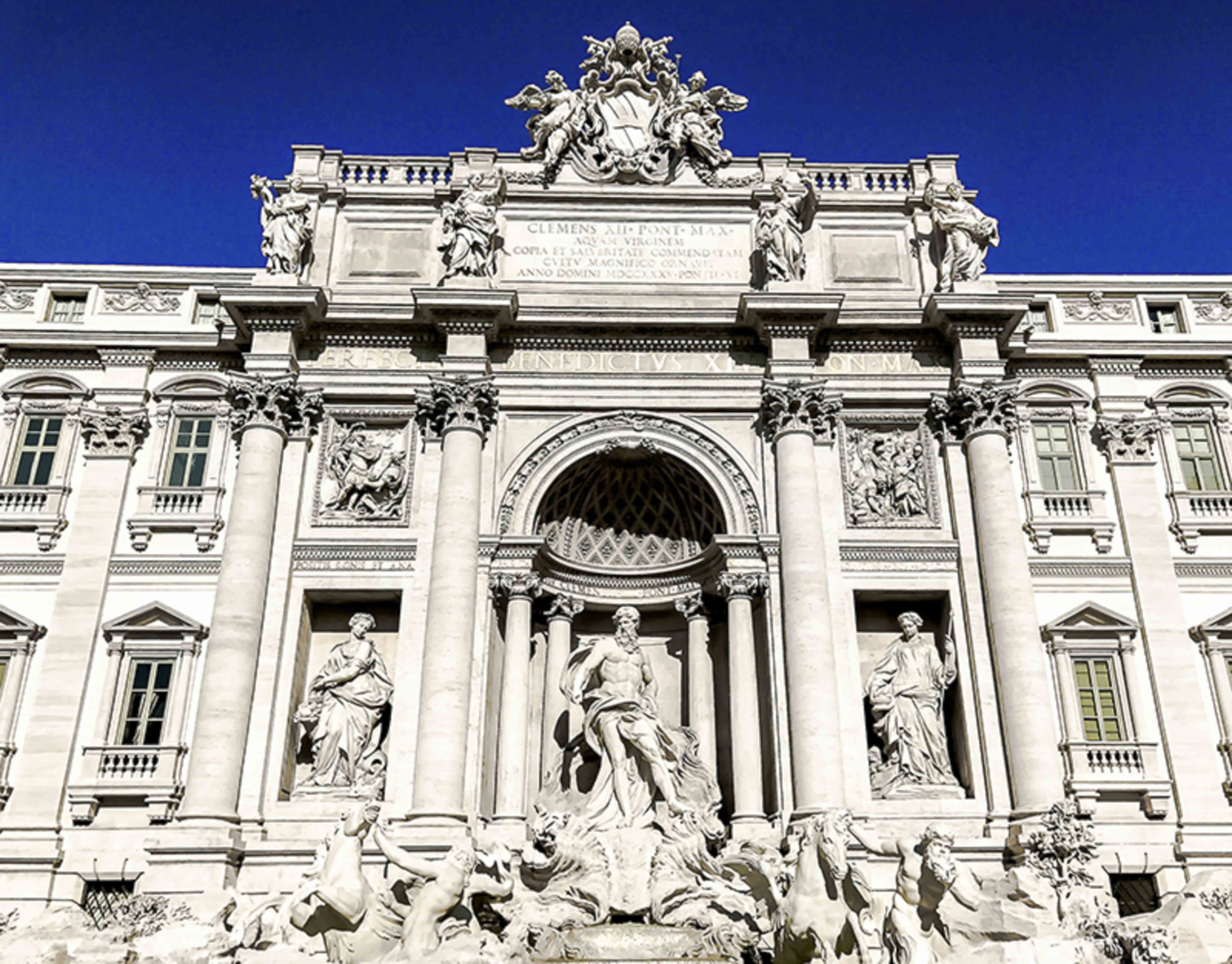 Trevi Fountain — Neptune and the sea gods in brilliant white travertine