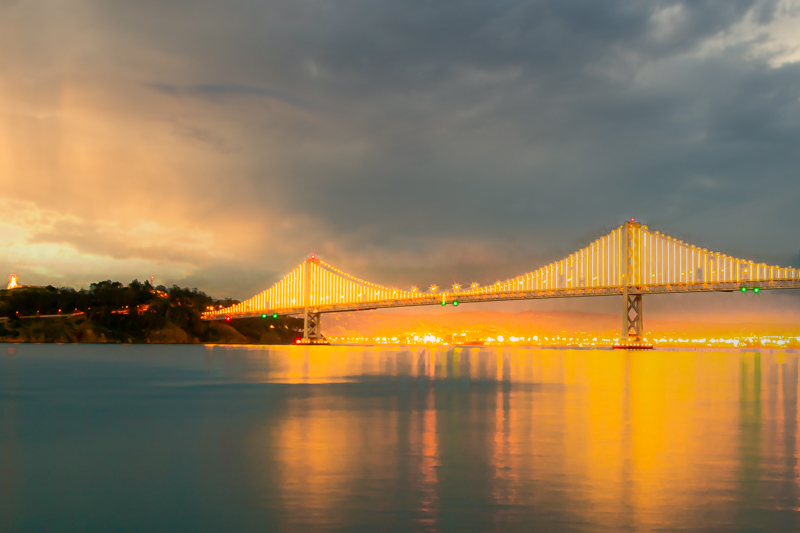 Long exposure lockdown sunset — SF skyline glowing at dusk