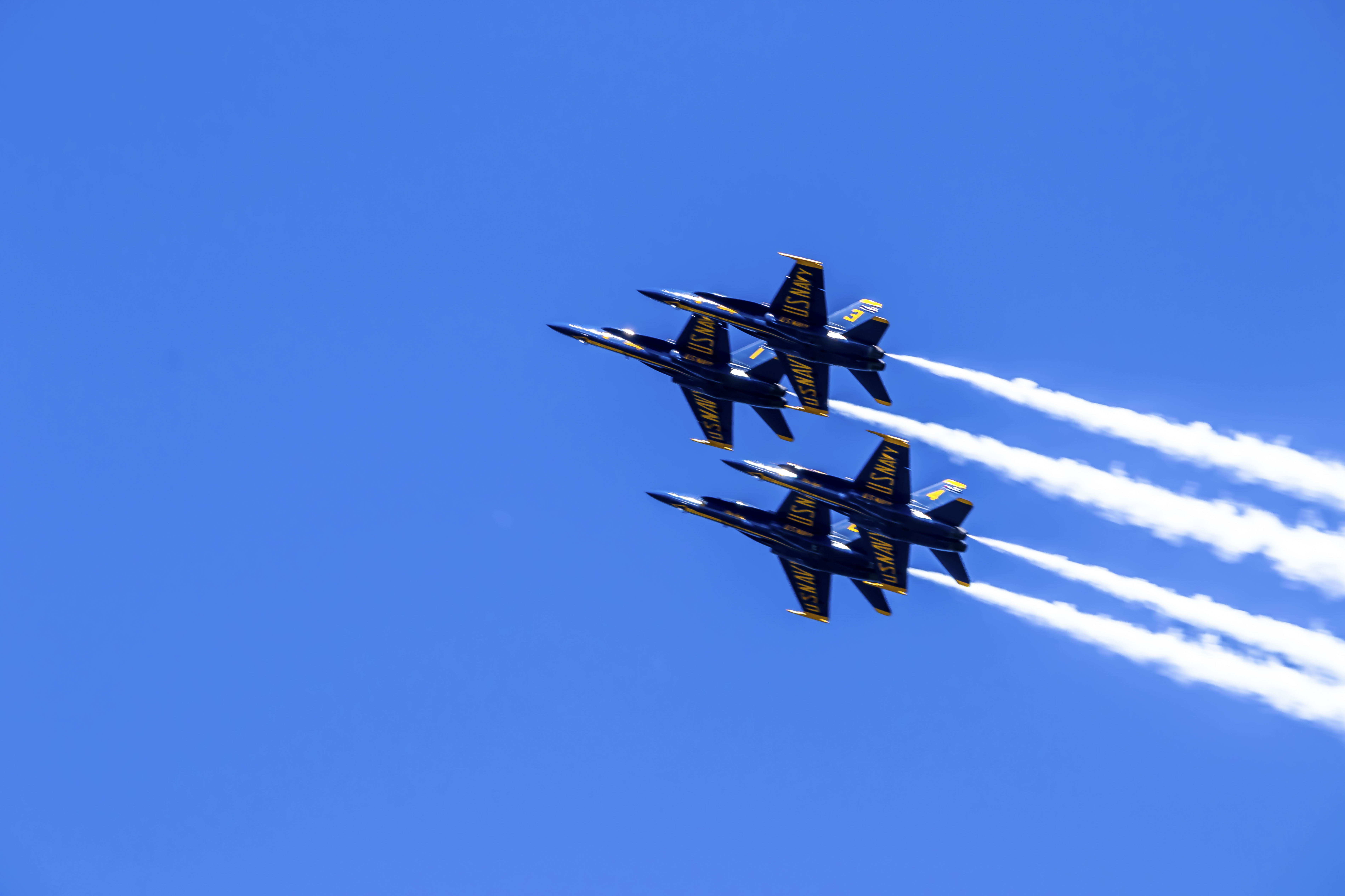 Delta formation pass — six jets in perfect symmetry