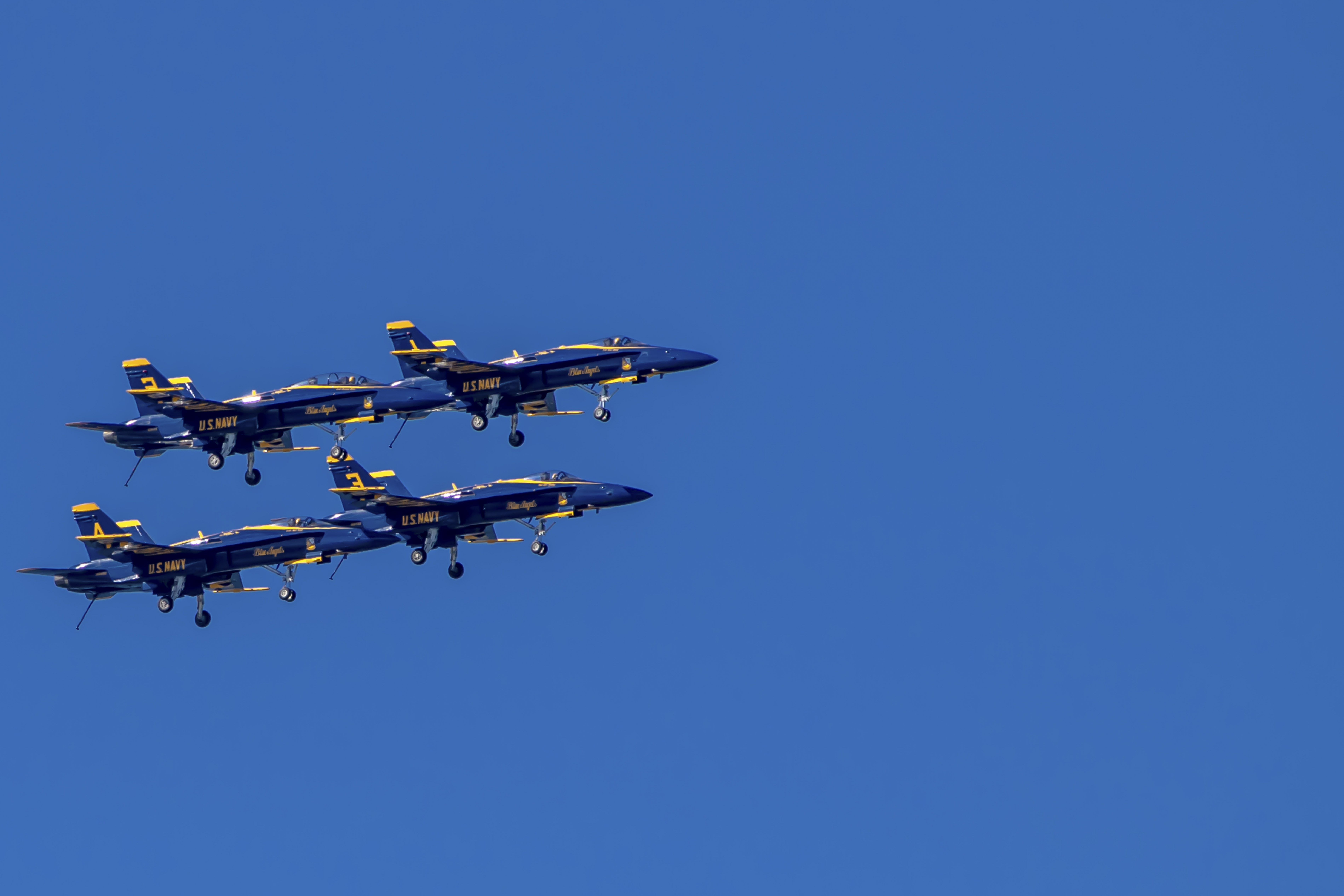 Blue Angels in diamond formation over the Golden Gate