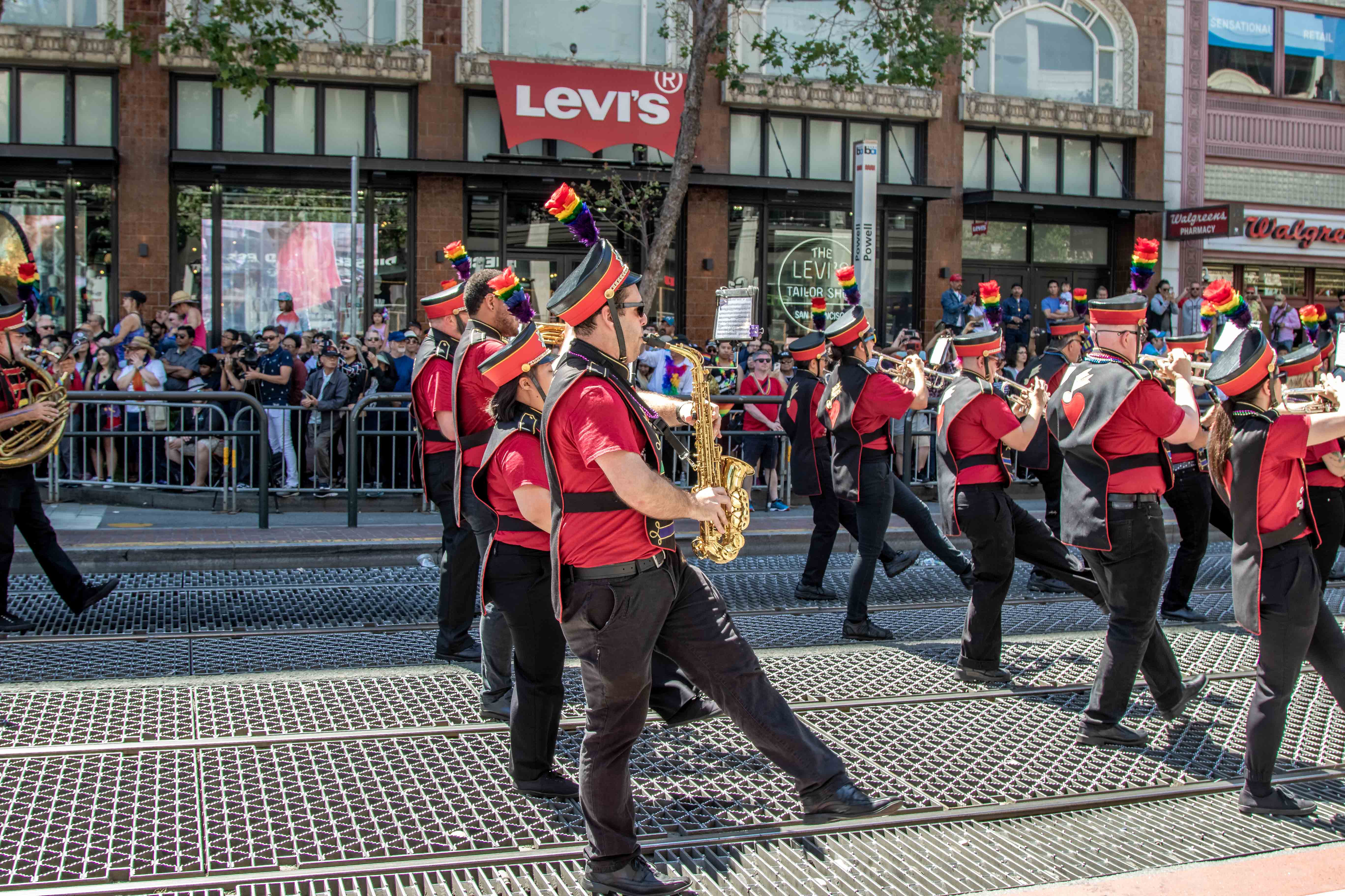 SF Gay Pride Parade — marching band section close-up