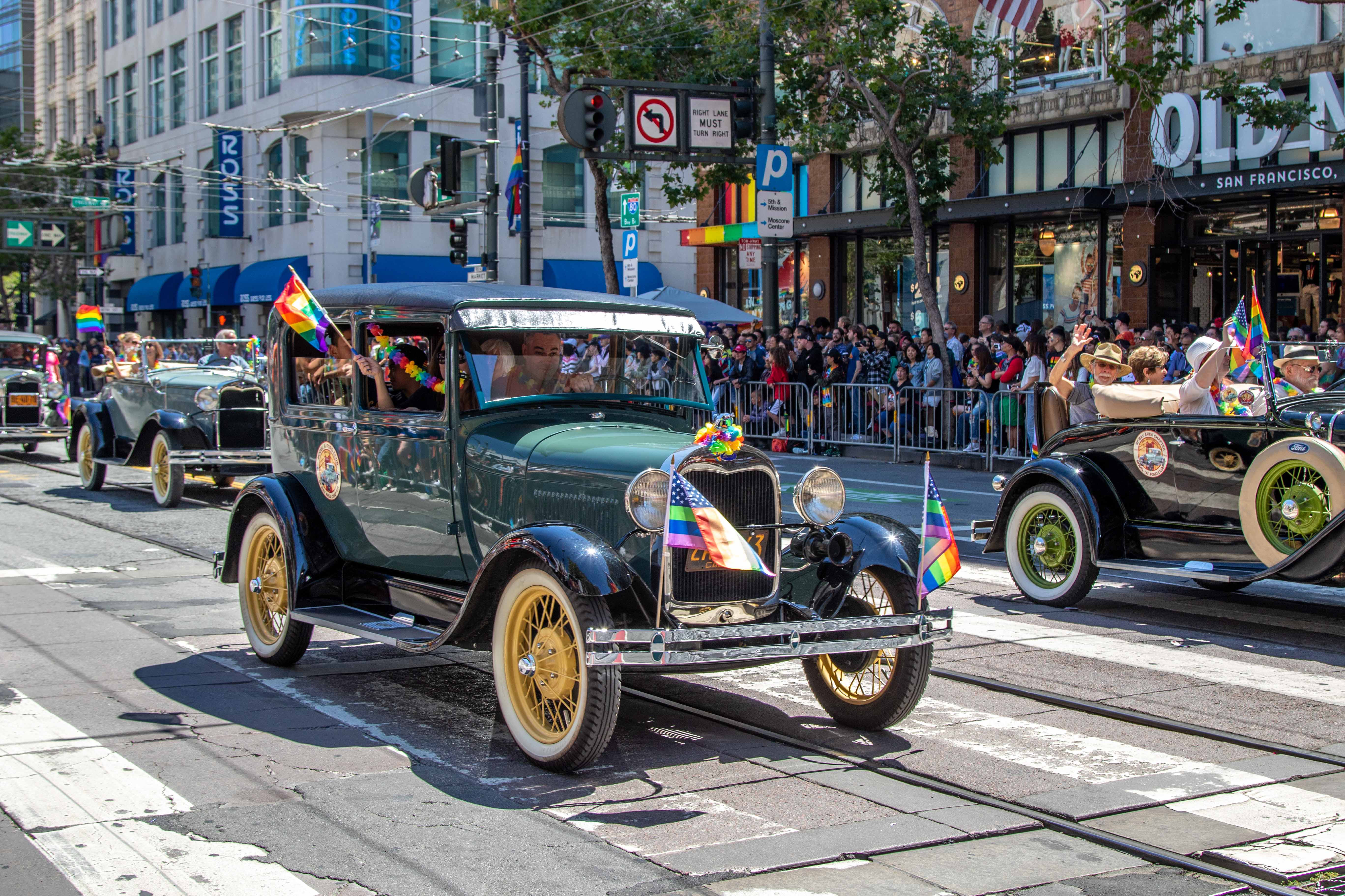 SF Gay Pride Parade — musicians and color guard together