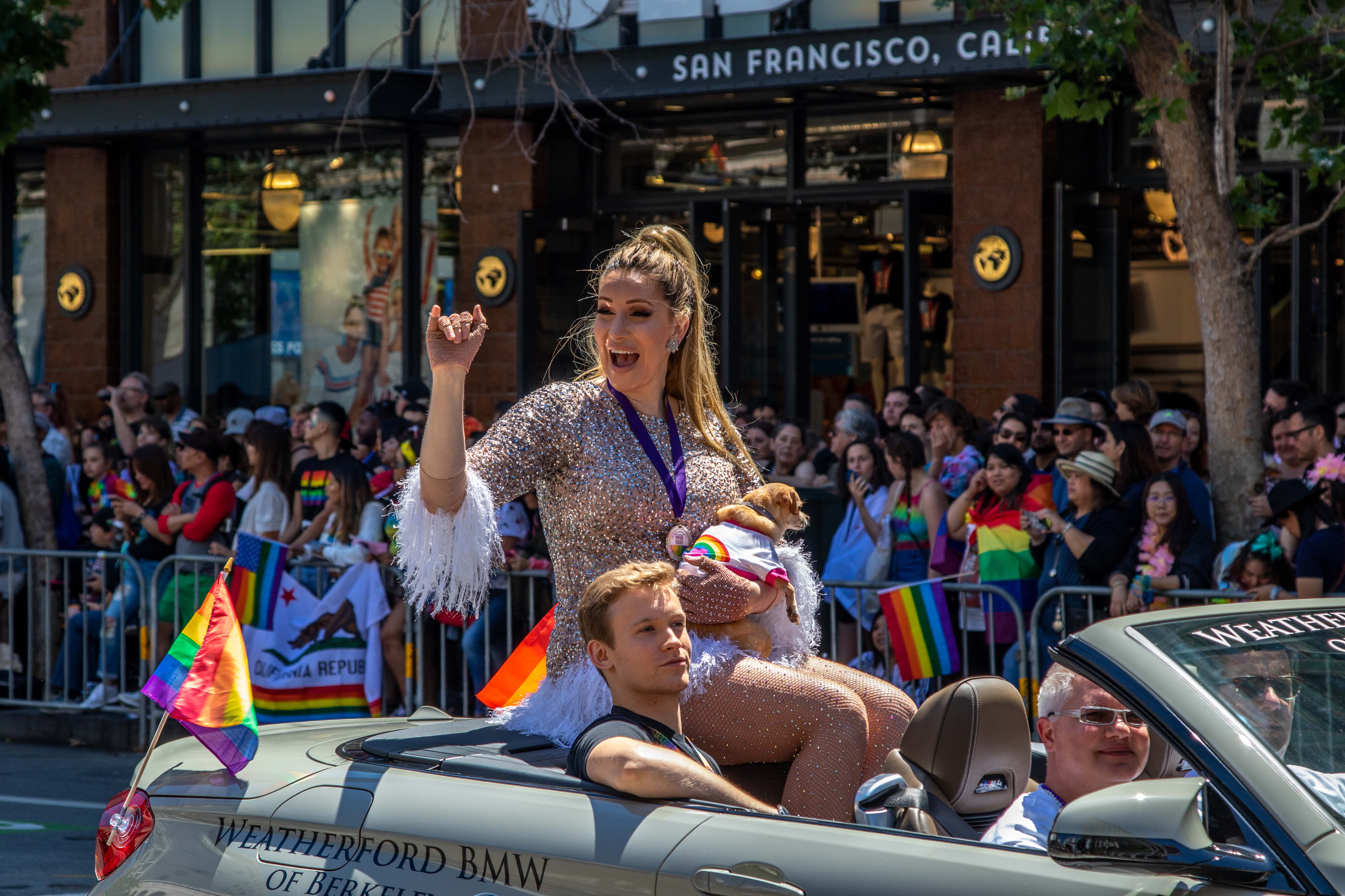 SF Gay Pride Parade along Market Street — crowd and celebration