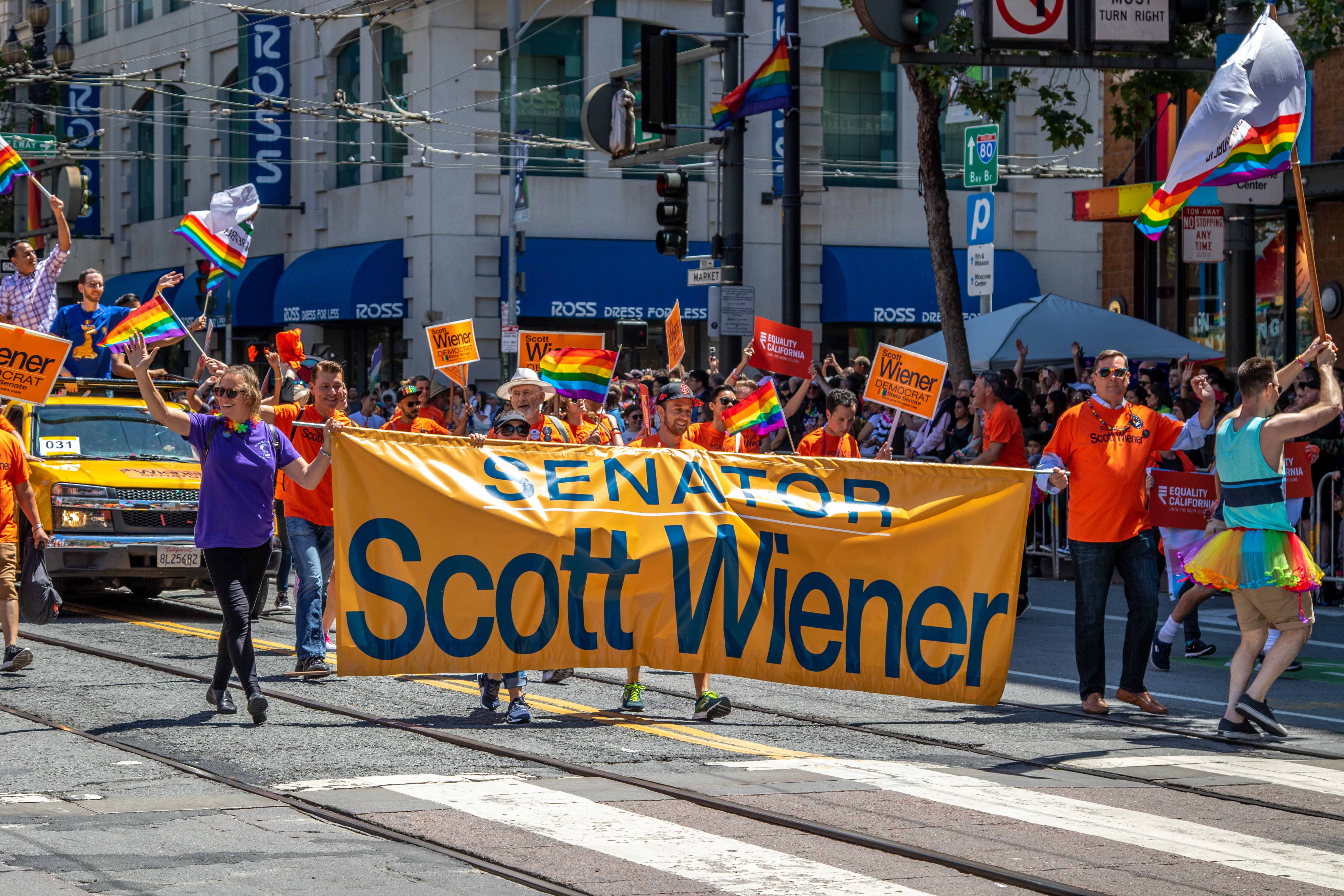 SF Gay Pride Parade 2019 — band passing cheering spectators