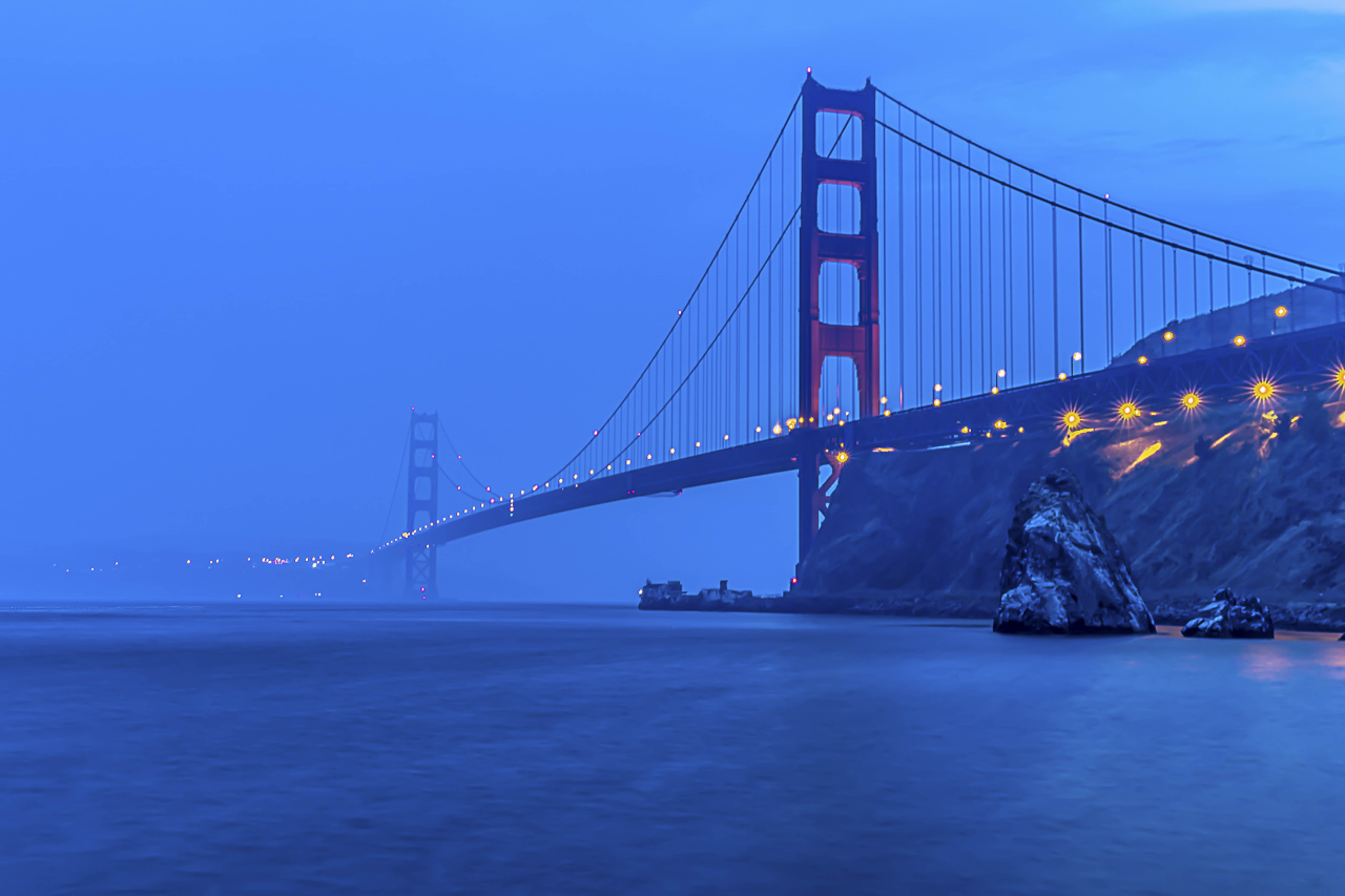 Golden Gate Bridge at blue hour from the Marin Headlands