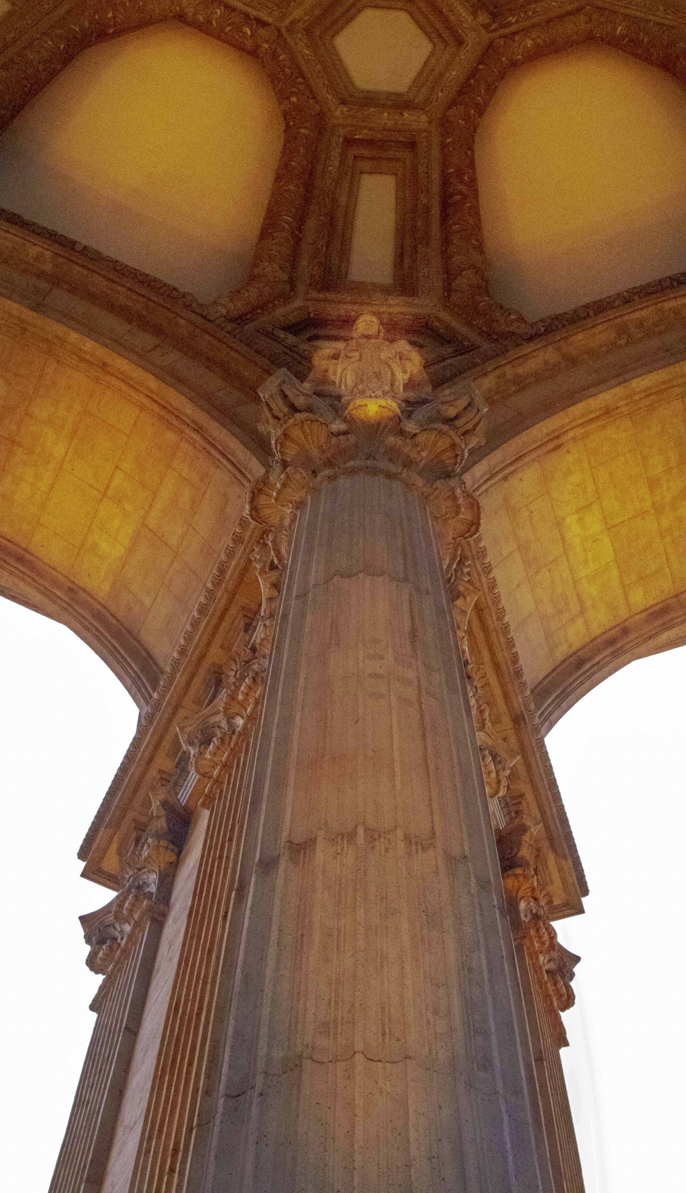 Looking up through the columns of the Palace of Fine Arts rotunda