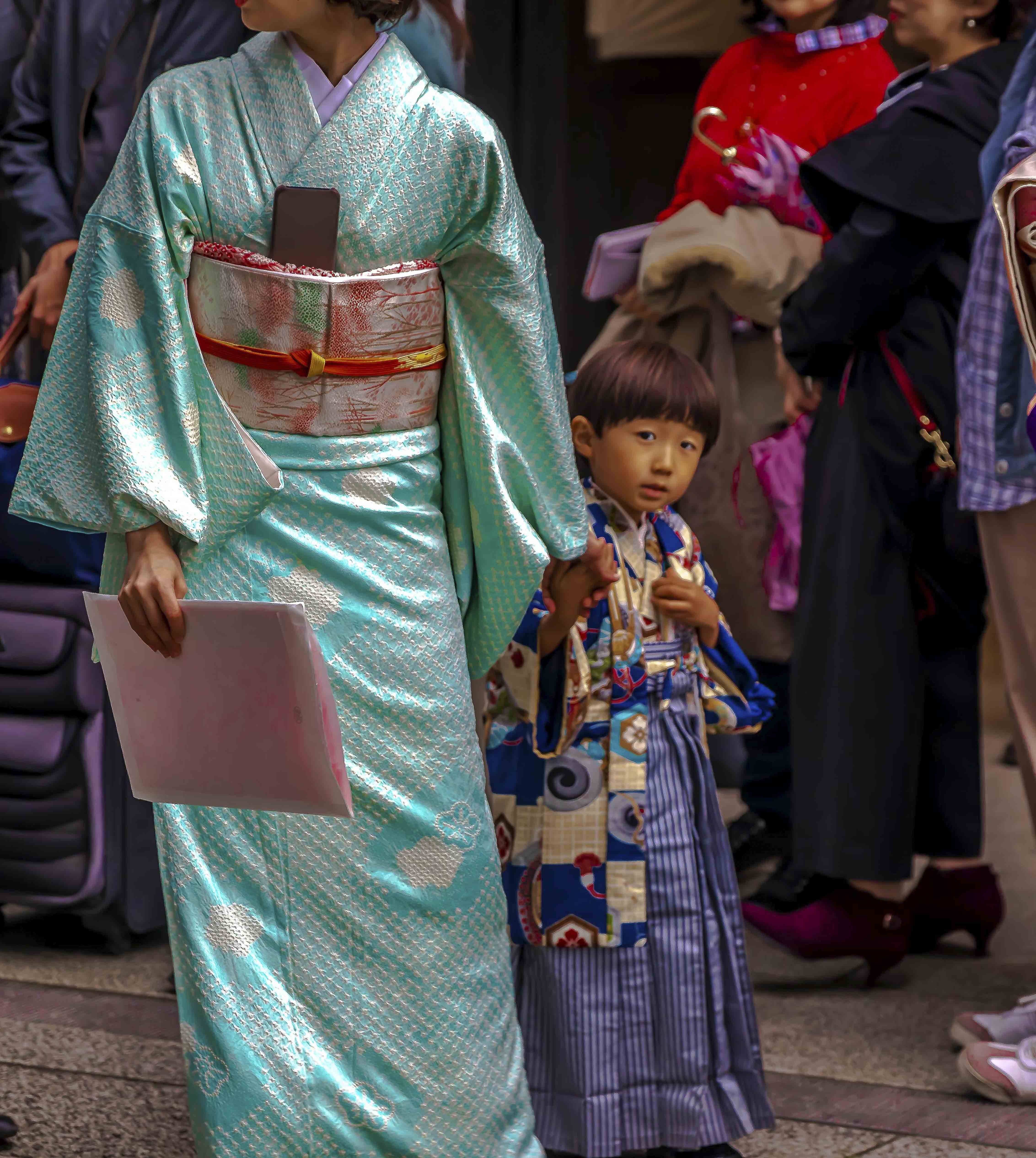 Mother and son in kimono at Shichi-Go-San festival, Meiji Shrine