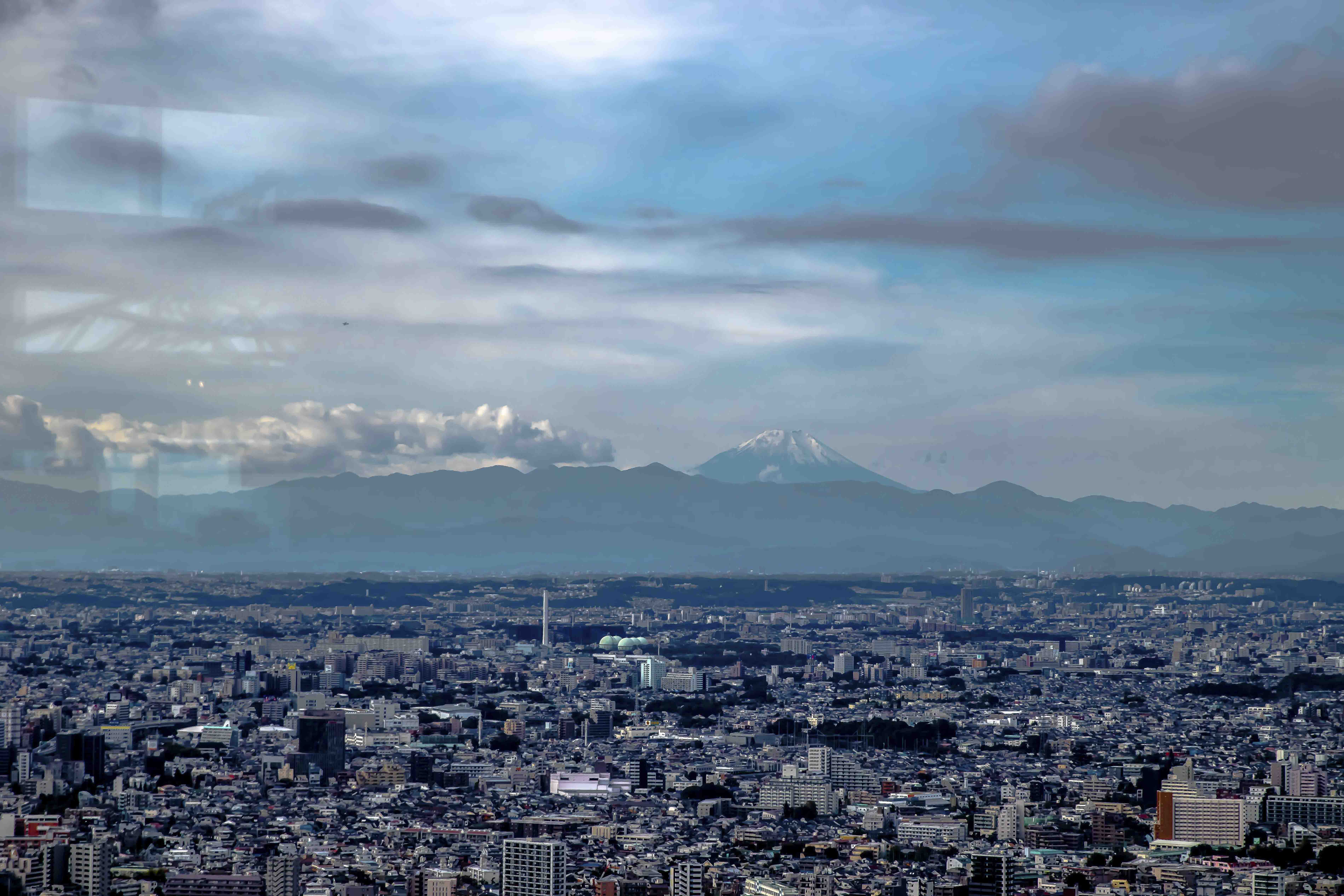 Mount Fuji visible on the horizon from the observation deck